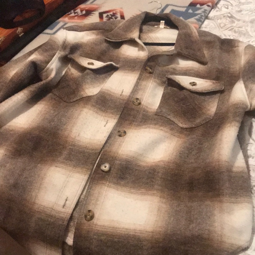 Neutral Plaid Shirt Jacket